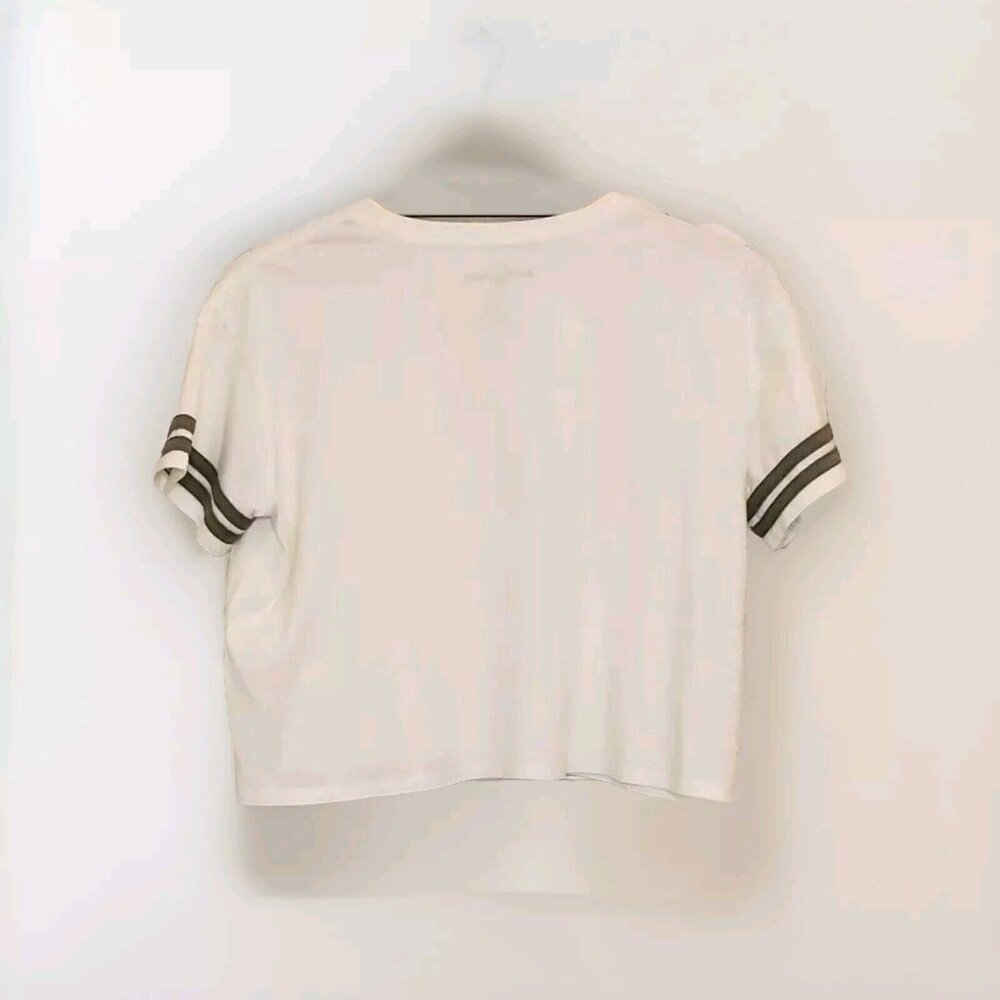 Universal Studios Women's Size Large Crop Top Ivory Green & Silver Globe Graphic - Picture 2 of 14